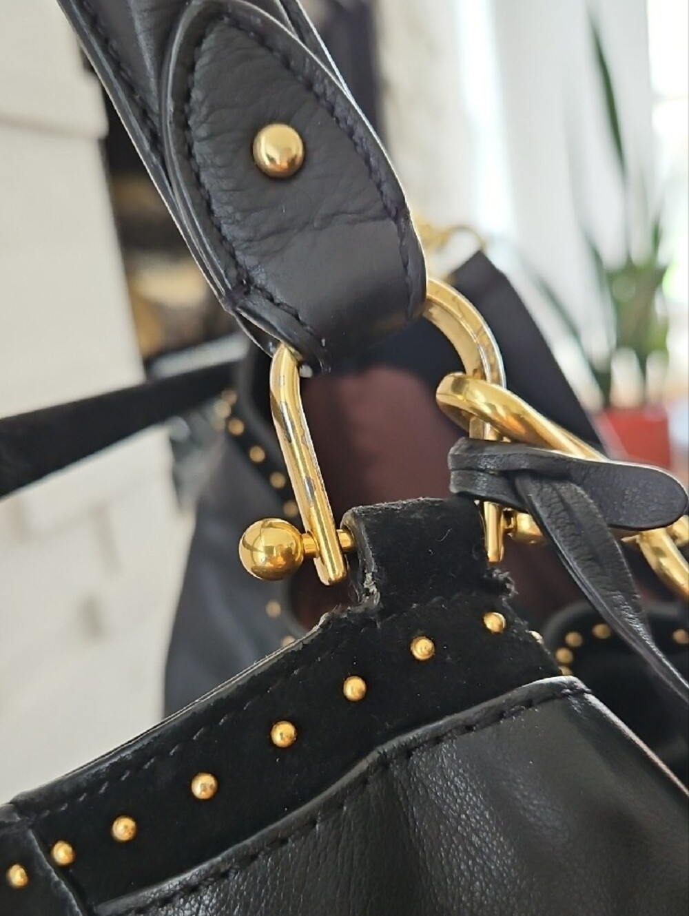 Ralph Lauren Black Leather Stud-Trim Shoulder Hobo - Picture 7 of 10